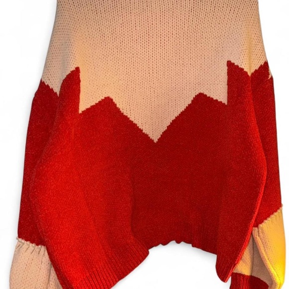 POL Women Red Cream Oversized Chenille Sweater Embellished Pearl Silver Accents - Picture 8 of 9